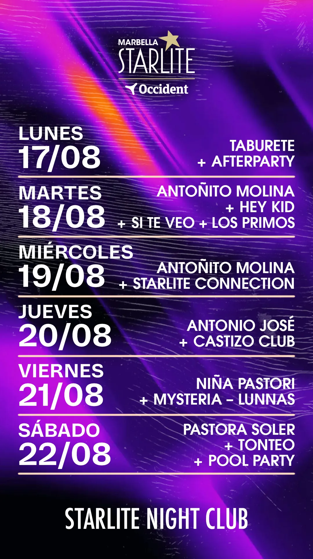 Flyer de Starlite Festival diseñado por Ginebra Studio